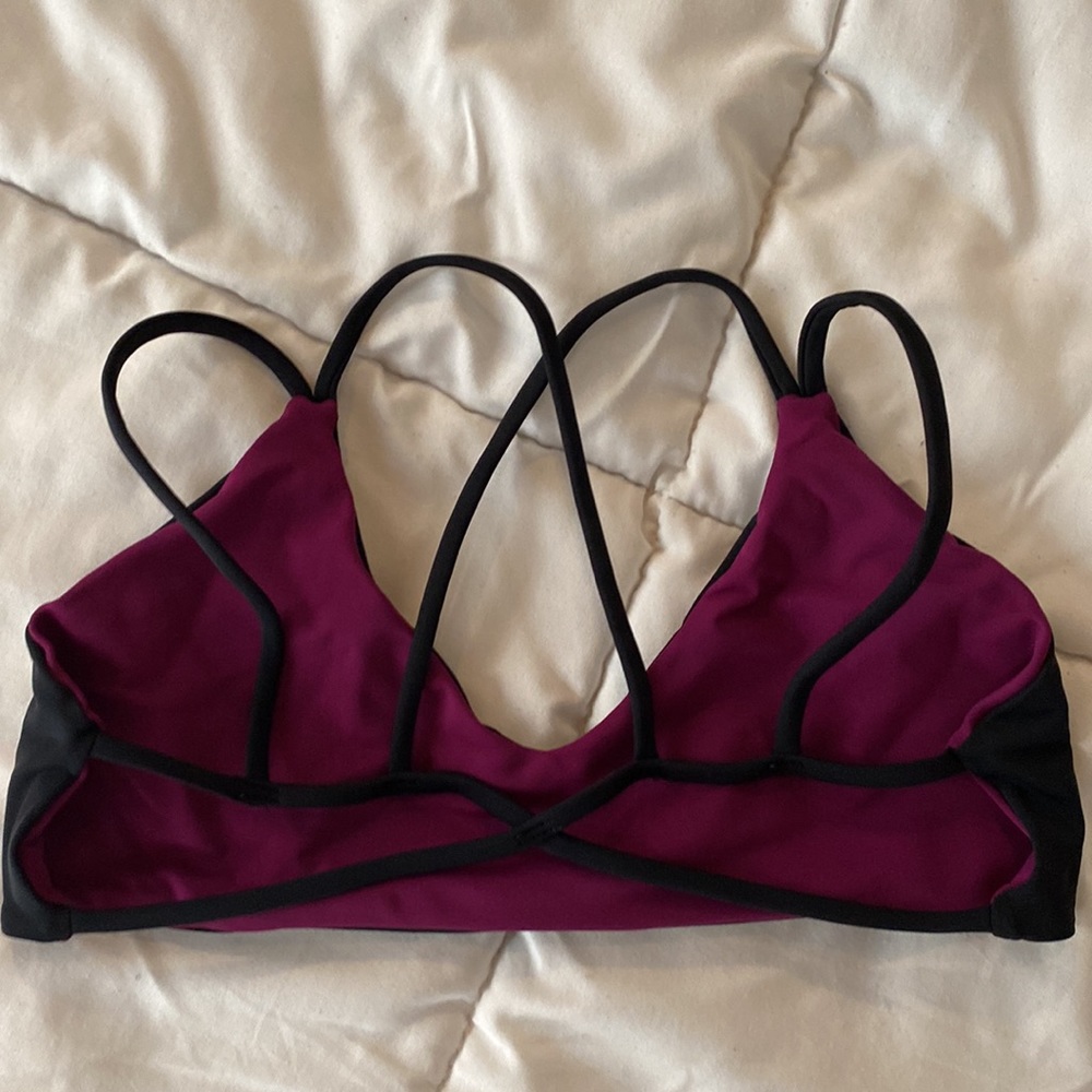 black/plum reversible top with criss-cross back